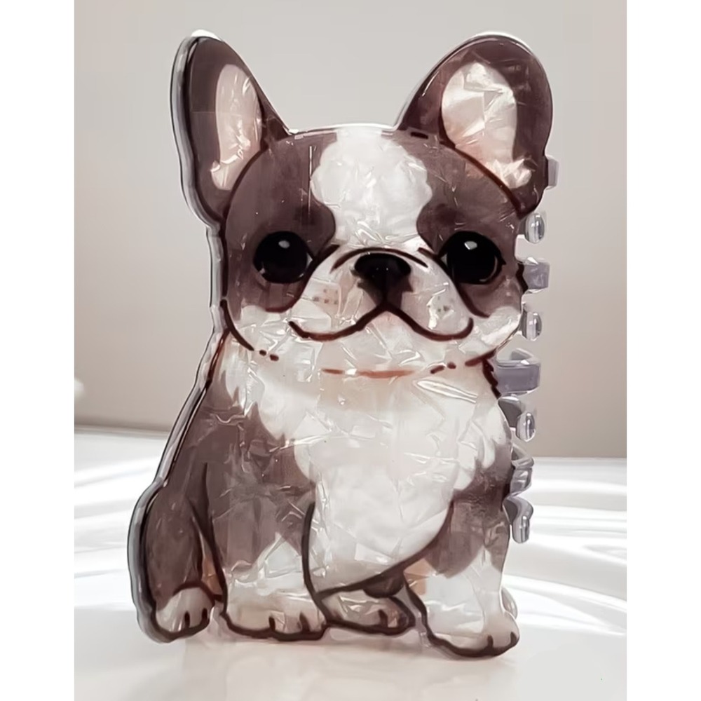 French Bulldog Hair Claw Clip Brown White Marbled Frenchie Dog Accessory